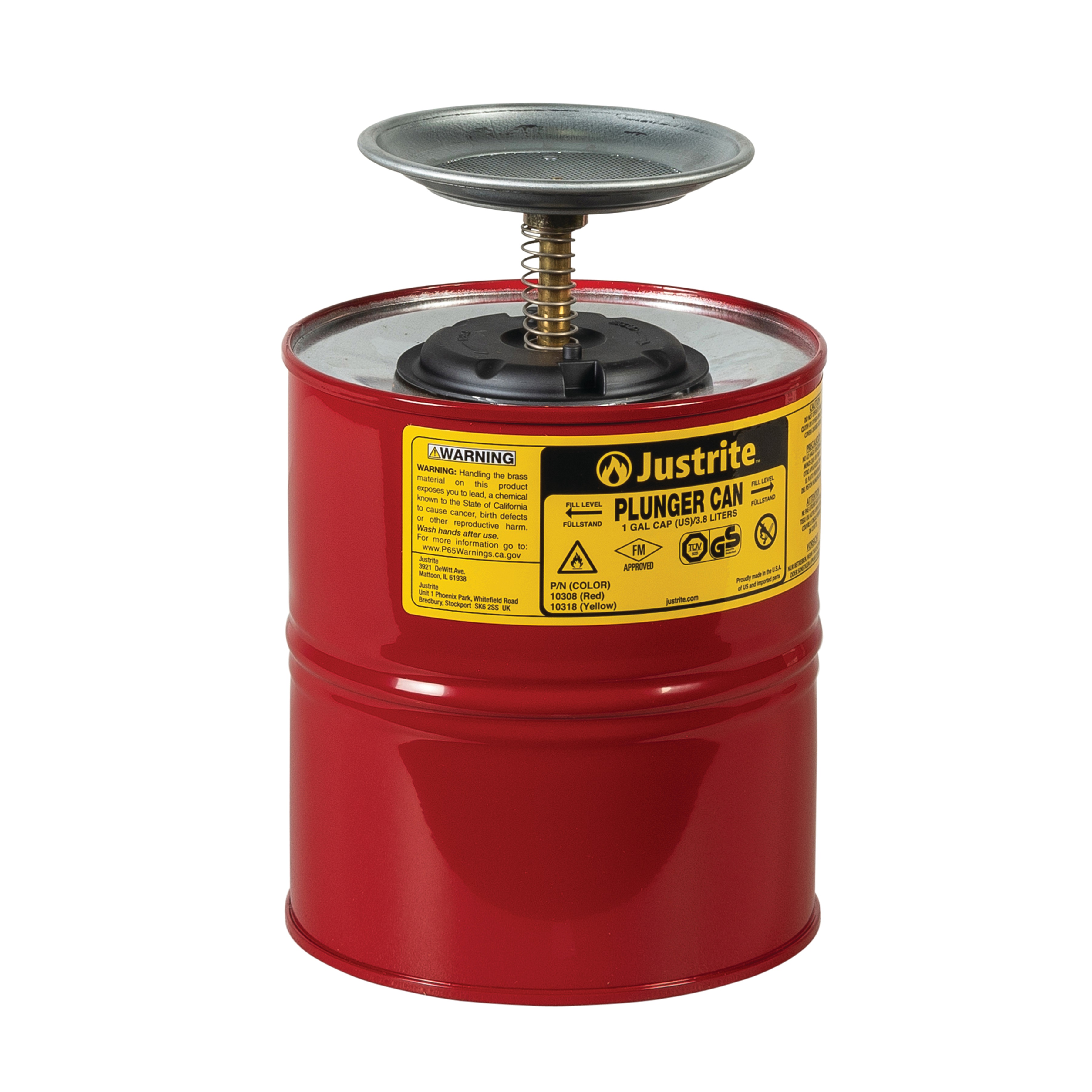 Justrite Safety Plunger Cans - Red - Spill Containment